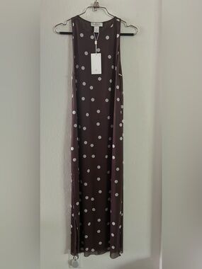 Caroline Constas Polka Dot Maxi Dress in Brown with White Dots